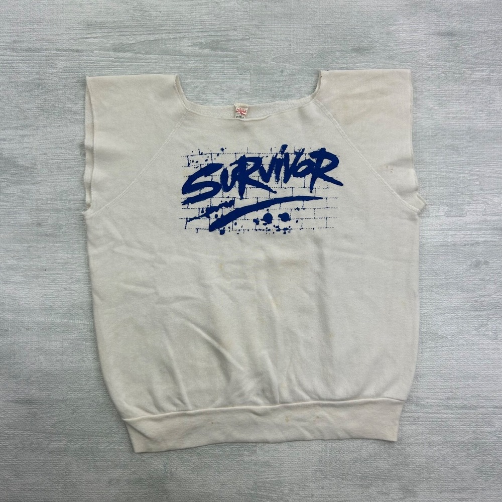 Vintage 60s Survivor Stencil Sweatshirt Size Large White Cut Off Sweat